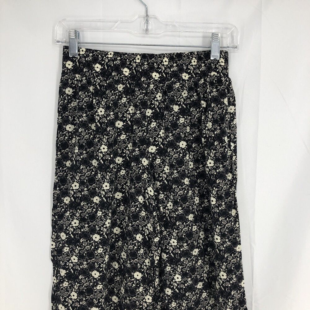 Hollister Black White Floral Wide Leg Elastic Waist Pull On Pants XS 28” Inseam